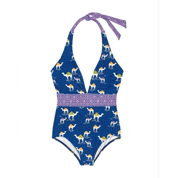 Adore Me Catarina Contour One-Piece Swimsuit Size L Camel Hump Day Tile Ikat - Picture 1 of 11